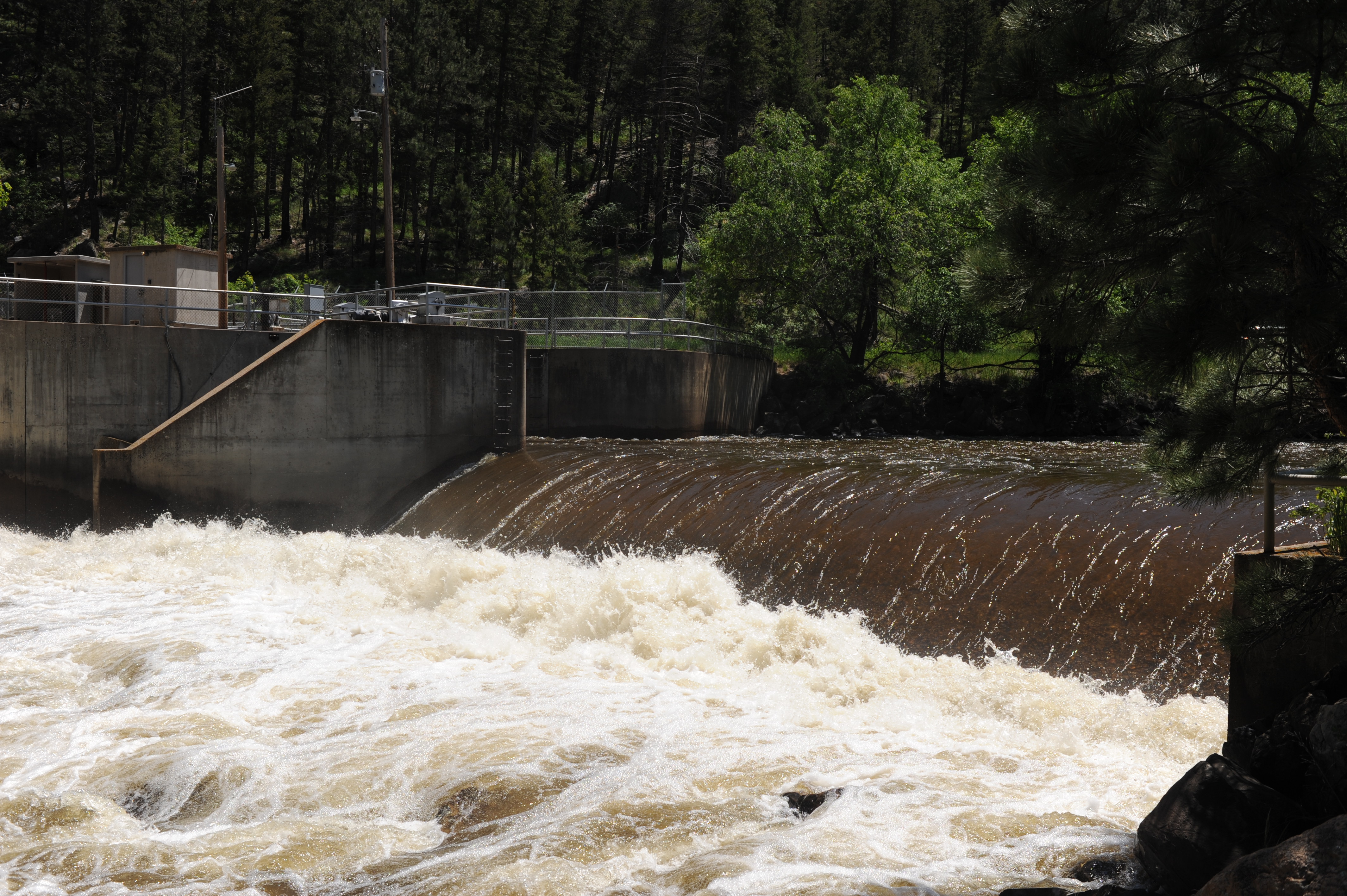 Gateway Diversion Dam on the Poudre River illustrating a low-head dam hazard.