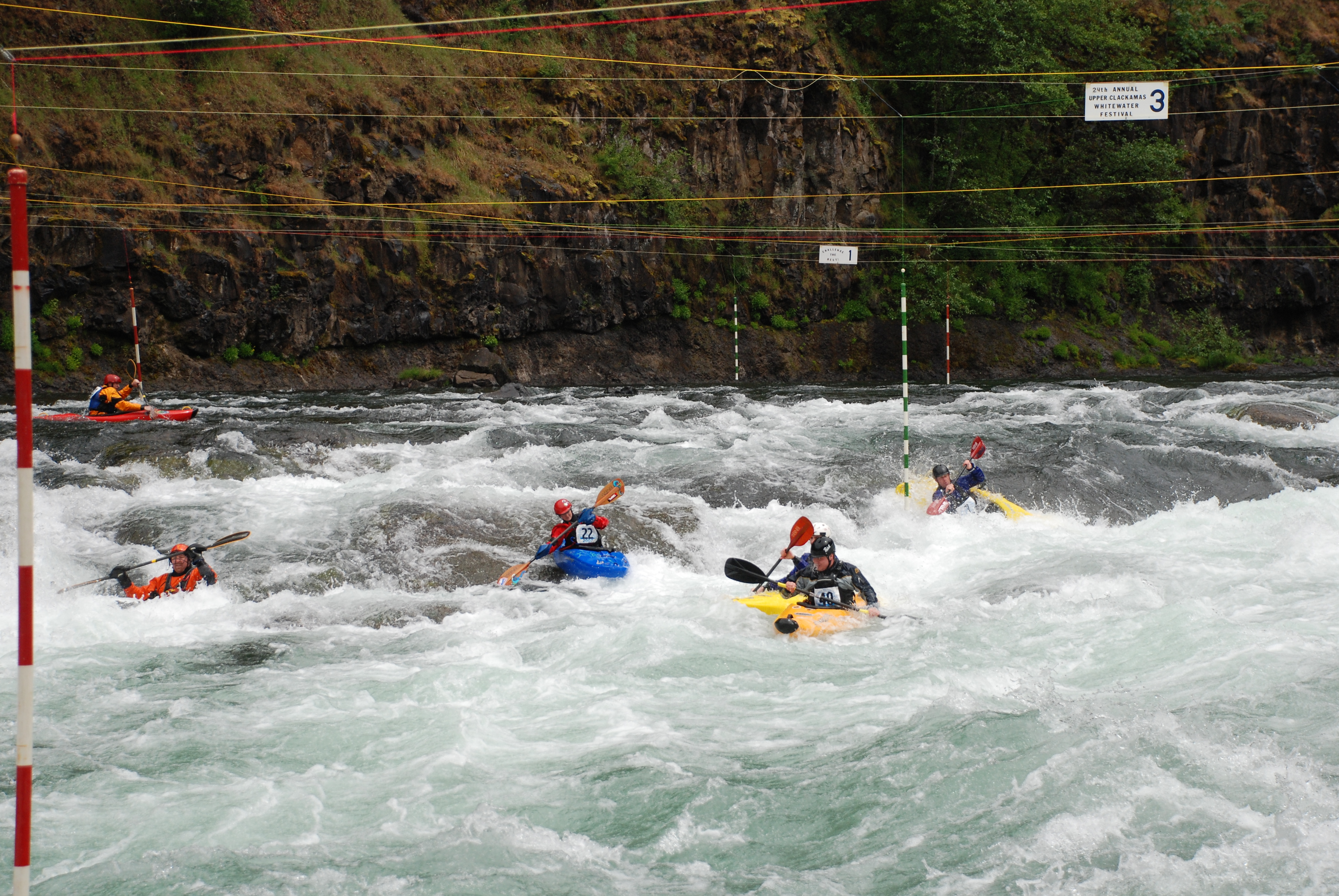 Boater-Cross Race at Carter Bridge Rapid at the Upper Clackamas Whitewater Festival.