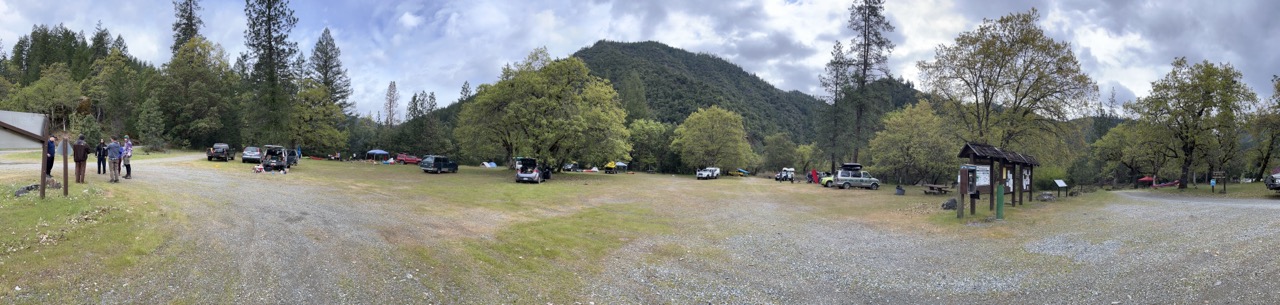 Open area with people camping