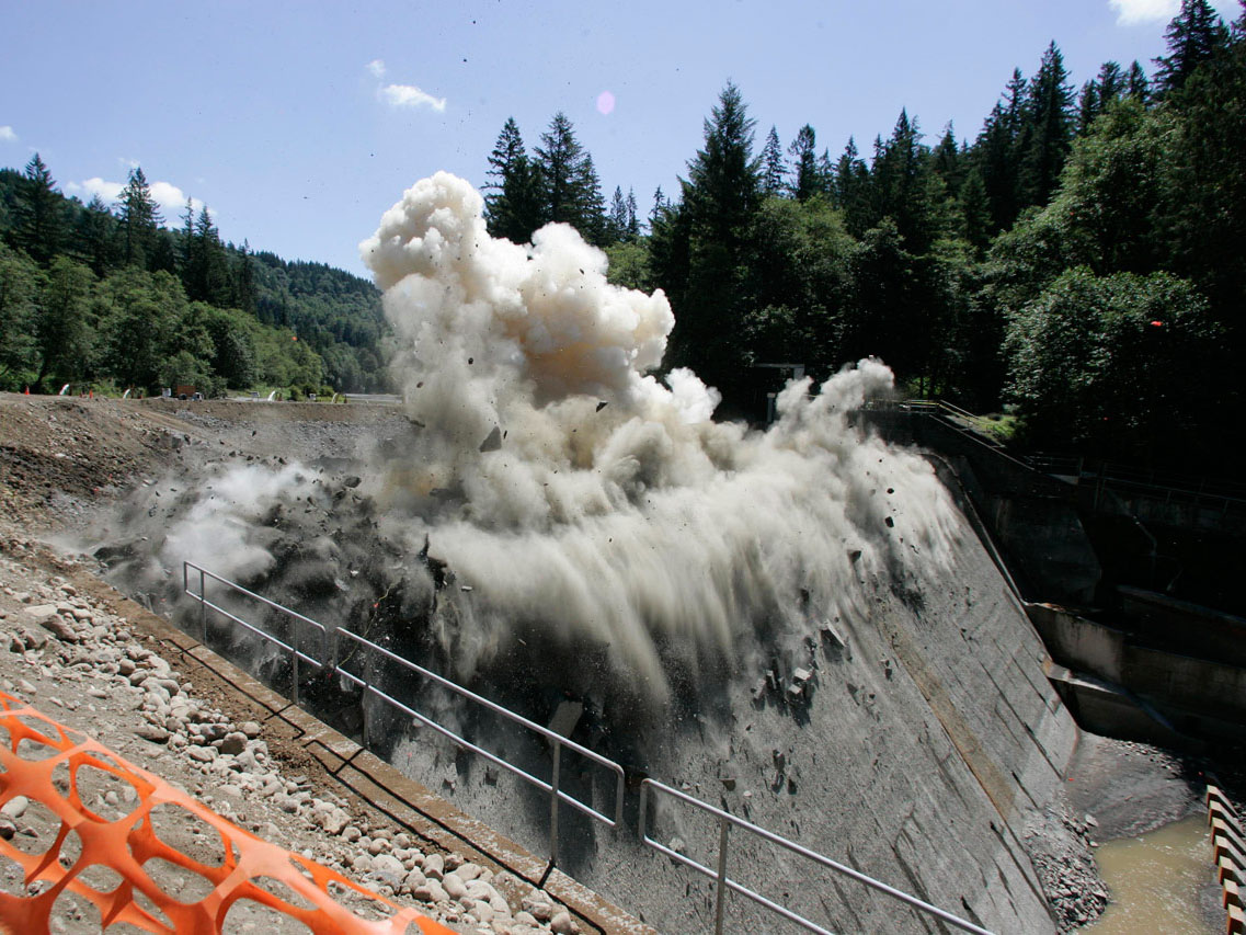 Marmot Dam blast on the Sandy River, OR.