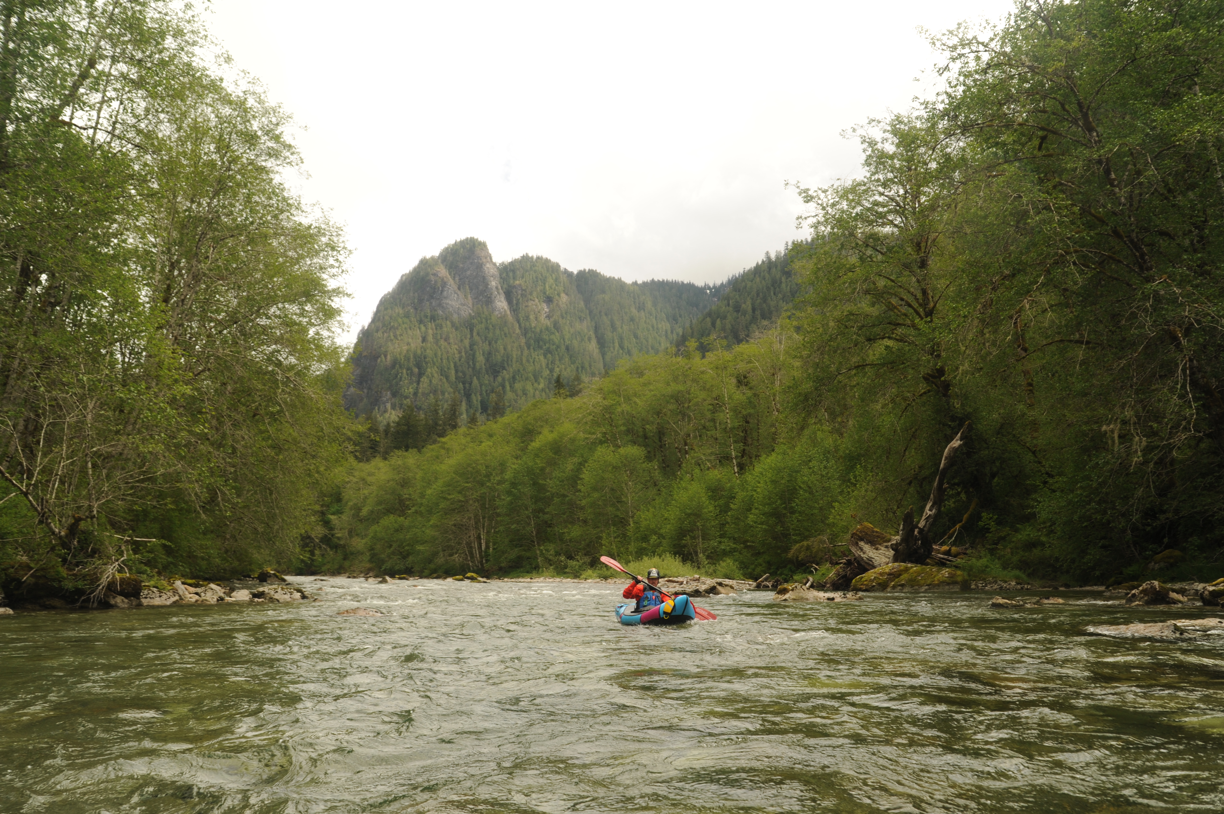 Packrafter on the Middle Fork Snoqualmie River.