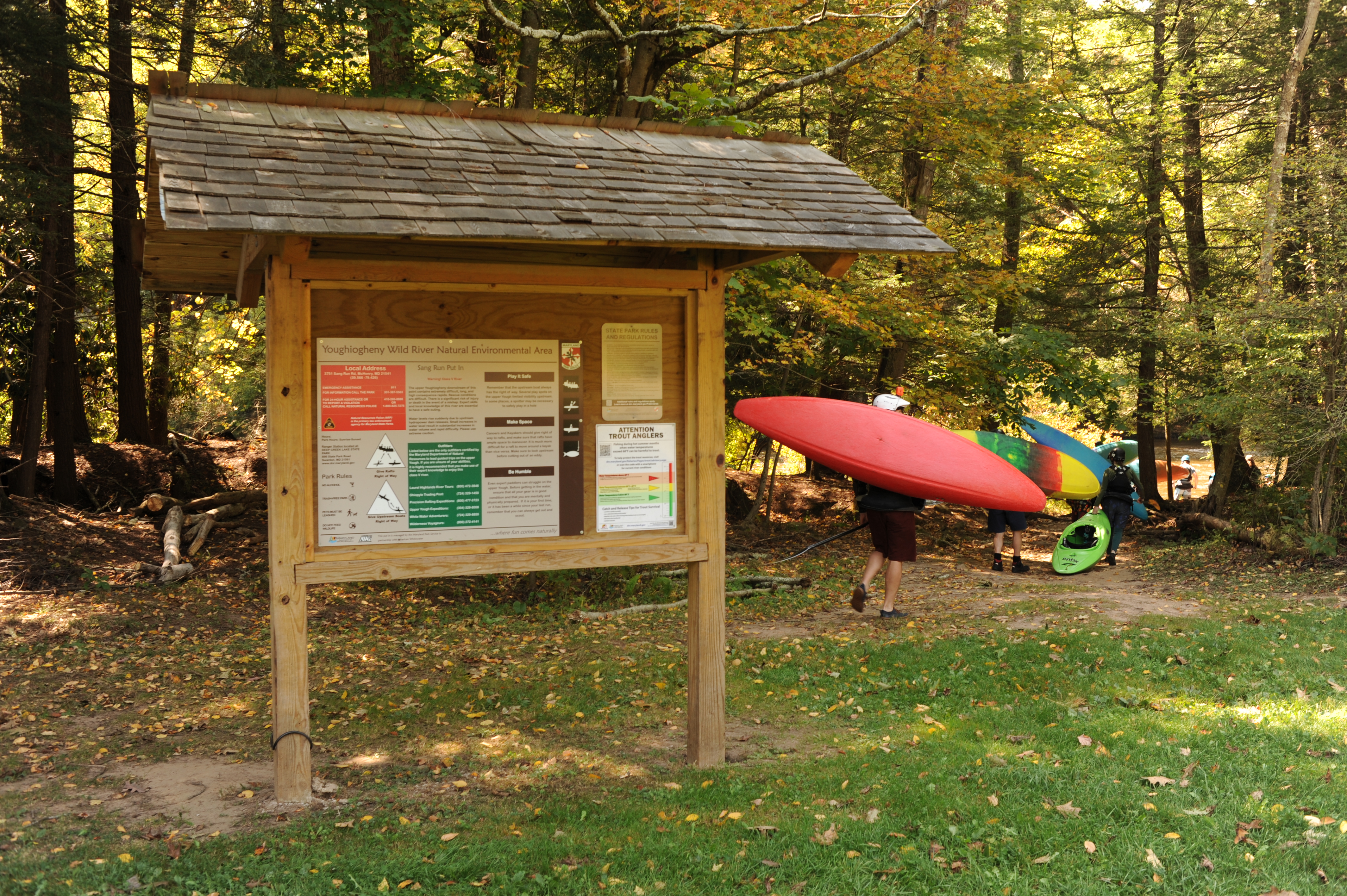 Kayakers getting ready to launch on the Upper Yough.