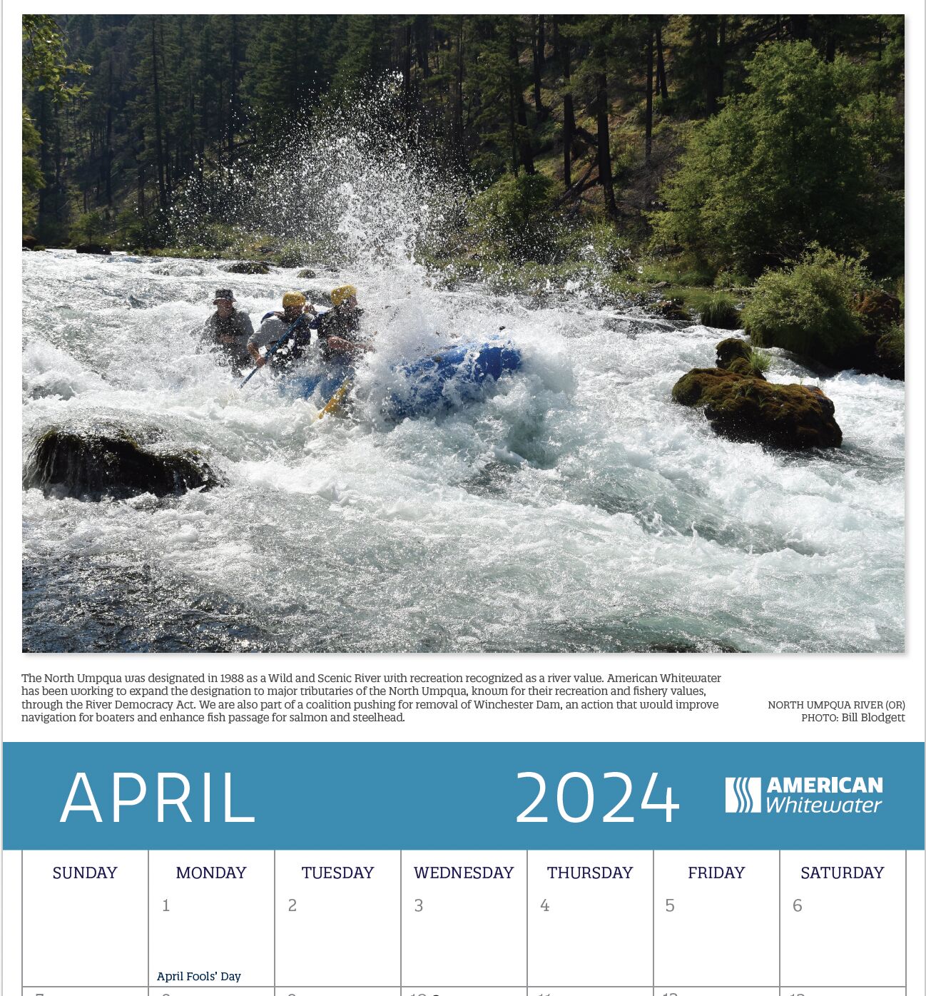 Image for If You Purchased or Received a 2024 American Whitewater Calendar Please Read